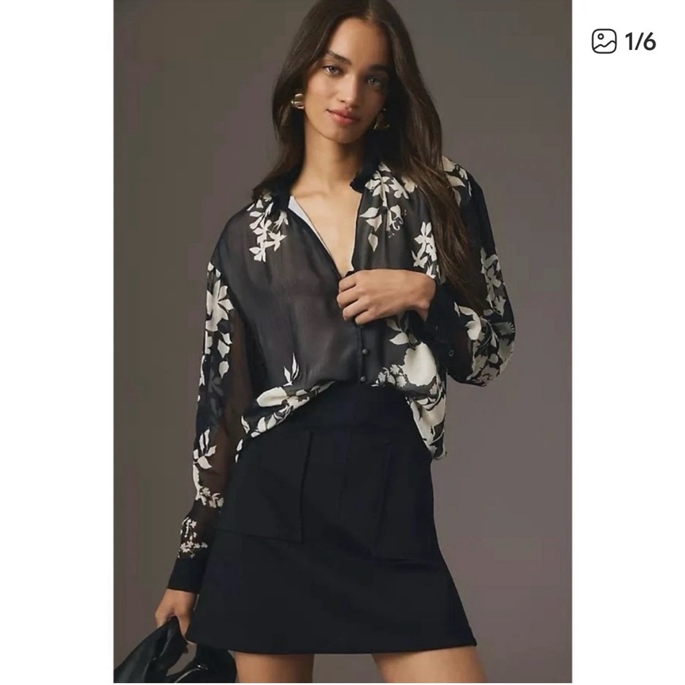 Anthropologie Pilcro Black and White Floral Blouse
